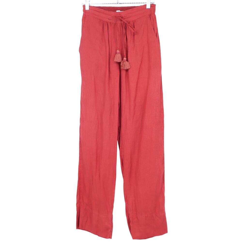 Maaji Linen Straight Pants Red Pull On High Rise Summer Women's S